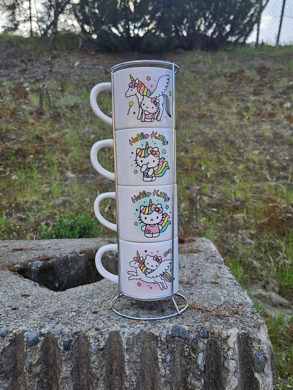 Sanrio Hello Kitty Unicorn Stackable Mug Set - White with Rainbow Accents
